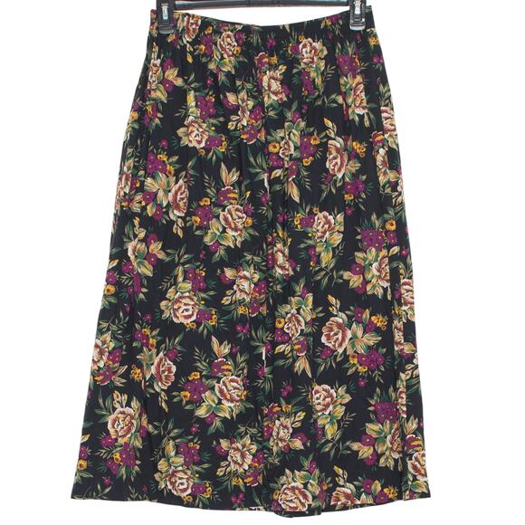 Vintage Skirt Floral Cottage Whimsigoth Romantic Goth Prairie Dark Maxi Black 14 - Picture 2 of 5